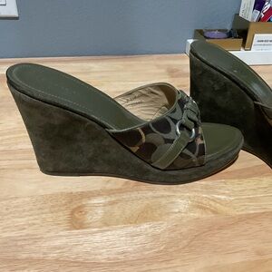 Coach Olive Green Wedge Sandals